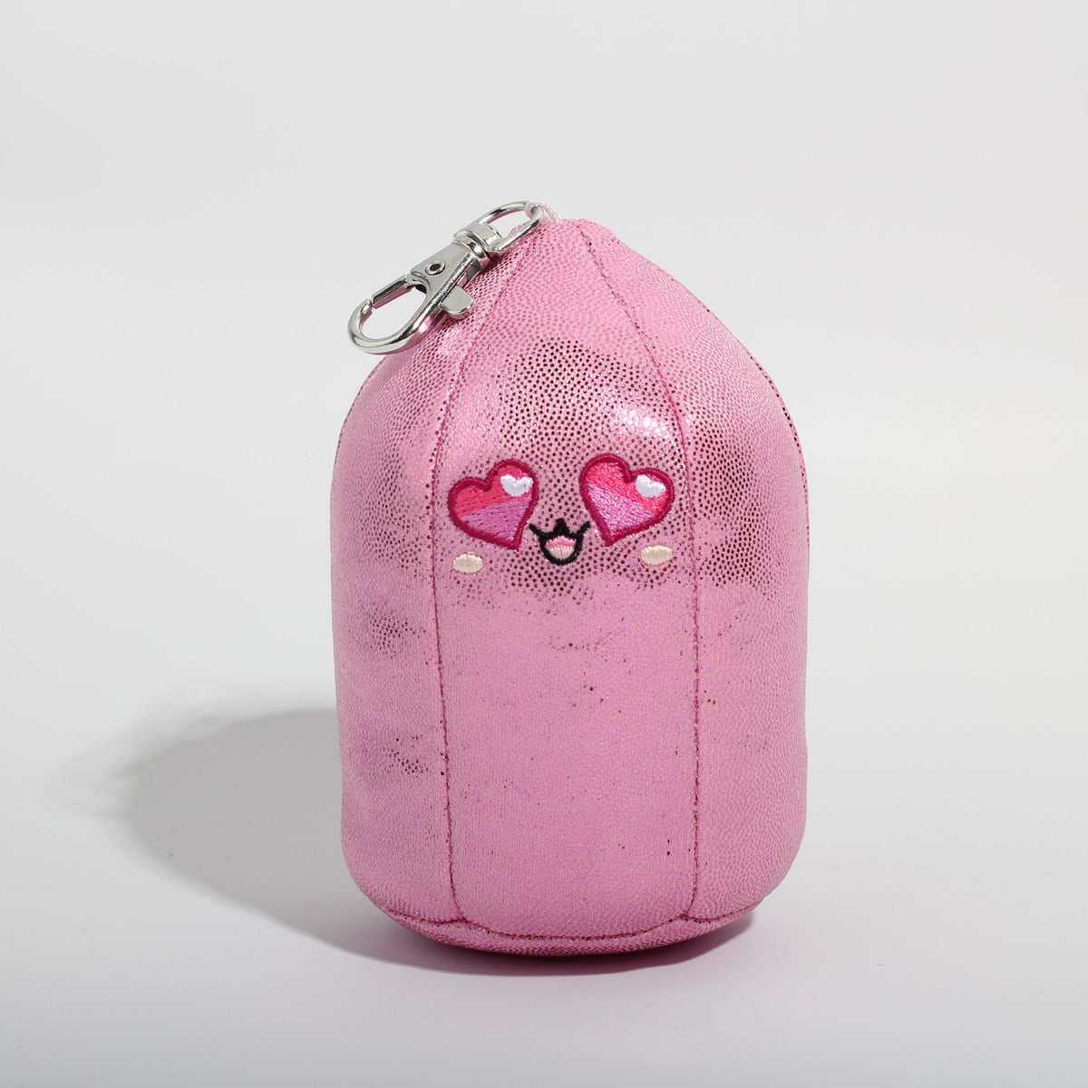 Baby Rosie, a plush rose quartz bag charm by Crystal Plushie