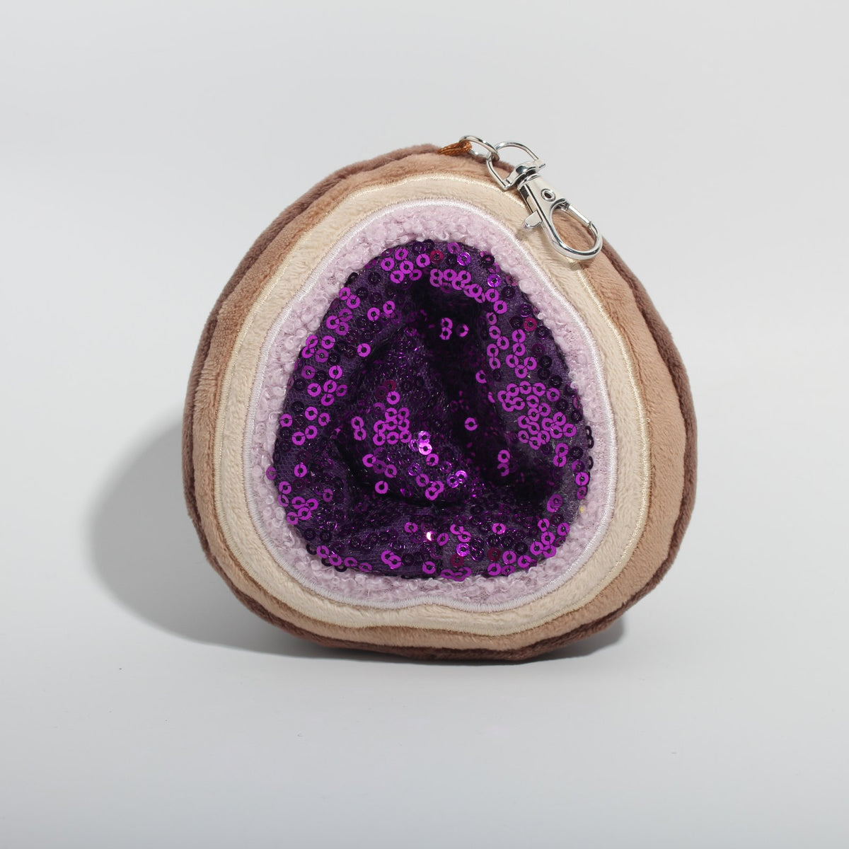 Violet, a plush amethyst geode bag charm by Crystal Plushie