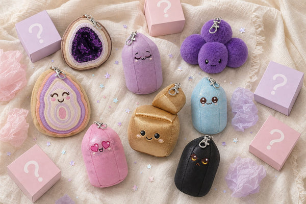 All 8 Crystal Plushie bag charms with pastel mystery boxes